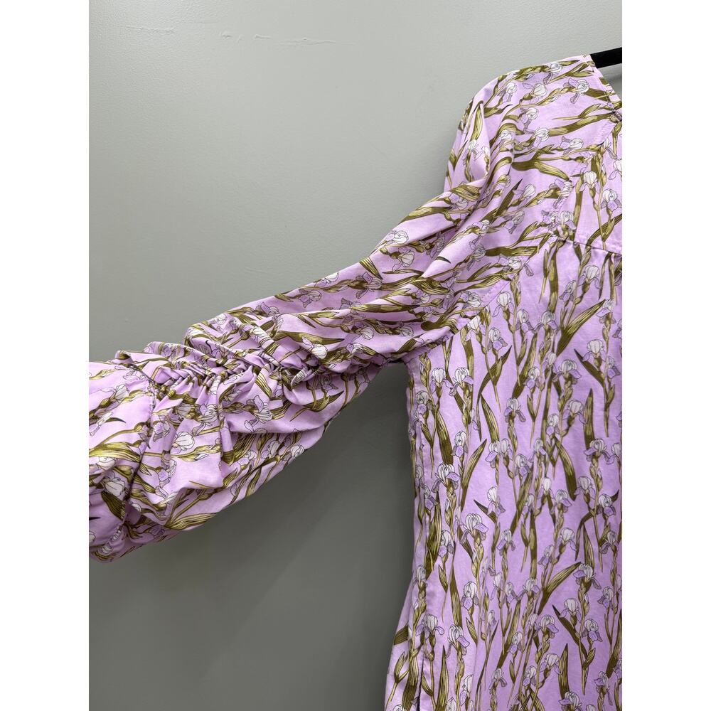 Happy X Nature Lavender Iris Floral Cotton Mini Dress L Puff Sleeve - Picture 4 of 6